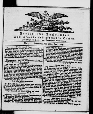 Berlinische Nachrichten von Staats- und gelehrten Sachen vom 16.06.1814