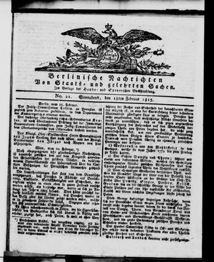 Berlinische Nachrichten von Staats- und gelehrten Sachen vom 18.02.1815