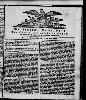 Berlinische Nachrichten von Staats- und gelehrten Sachen on May 25, 1815