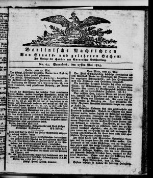 Berlinische Nachrichten von Staats- und gelehrten Sachen vom 27.05.1815
