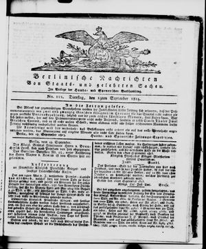 Berlinische Nachrichten von Staats- und gelehrten Sachen vom 19.09.1815