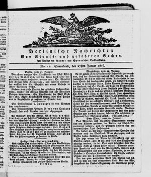 Berlinische Nachrichten von Staats- und gelehrten Sachen vom 27.01.1816