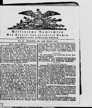 Berlinische Nachrichten von Staats- und gelehrten Sachen on Feb 15, 1816