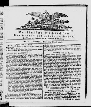 Berlinische Nachrichten von Staats- und gelehrten Sachen vom 29.08.1816