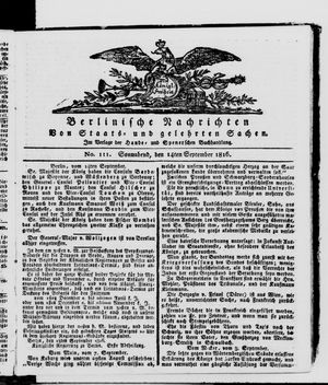 Berlinische Nachrichten von Staats- und gelehrten Sachen vom 14.09.1816