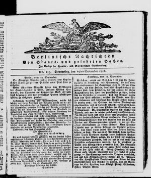Berlinische Nachrichten von Staats- und gelehrten Sachen vom 19.09.1816
