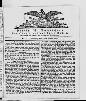 Berlinische Nachrichten von Staats- und gelehrten Sachen on Feb 27, 1817