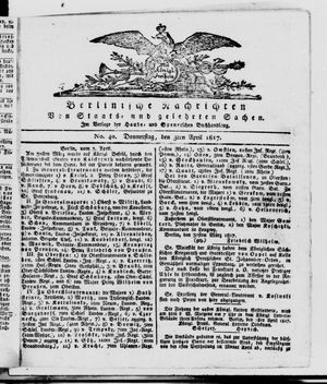 Berlinische Nachrichten von Staats- und gelehrten Sachen on Apr 3, 1817