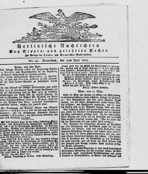 Berlinische Nachrichten von Staats- und gelehrten Sachen on Apr 5, 1817
