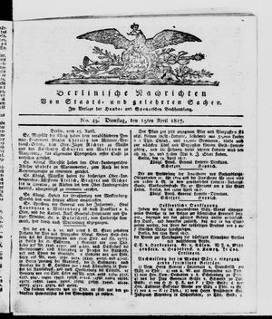 Berlinische Nachrichten von Staats- und gelehrten Sachen vom 15.04.1817