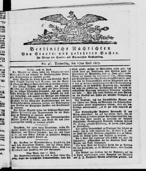 Berlinische Nachrichten von Staats- und gelehrten Sachen vom 17.04.1817