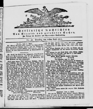 Berlinische Nachrichten von Staats- und gelehrten Sachen vom 22.04.1817