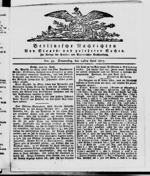 Berlinische Nachrichten von Staats- und gelehrten Sachen vom 24.04.1817