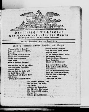 Berlinische Nachrichten von Staats- und gelehrten Sachen on Aug 2, 1817