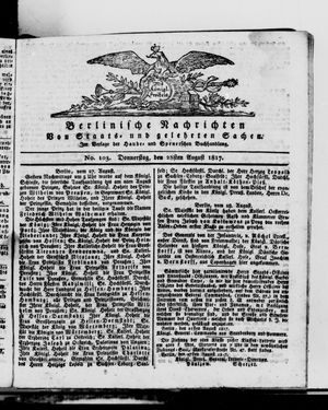 Berlinische Nachrichten von Staats- und gelehrten Sachen on Aug 28, 1817