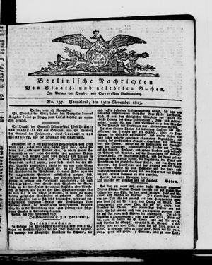 Berlinische Nachrichten von Staats- und gelehrten Sachen vom 15.11.1817
