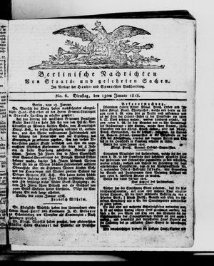 Berlinische Nachrichten von Staats- und gelehrten Sachen on Jan 13, 1818