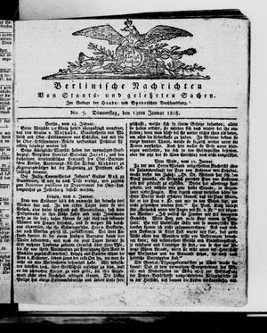 Berlinische Nachrichten von Staats- und gelehrten Sachen on Jan 15, 1818