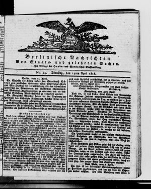 Berlinische Nachrichten von Staats- und gelehrten Sachen vom 14.04.1818