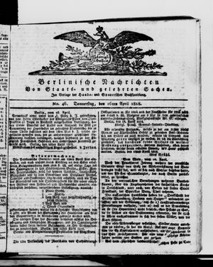 Berlinische Nachrichten von Staats- und gelehrten Sachen on Apr 16, 1818