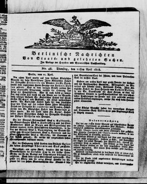 Berlinische Nachrichten von Staats- und gelehrten Sachen vom 21.04.1818