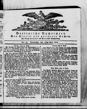Berlinische Nachrichten von Staats- und gelehrten Sachen on Apr 23, 1818
