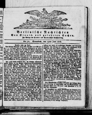 Berlinische Nachrichten von Staats- und gelehrten Sachen vom 13.06.1818