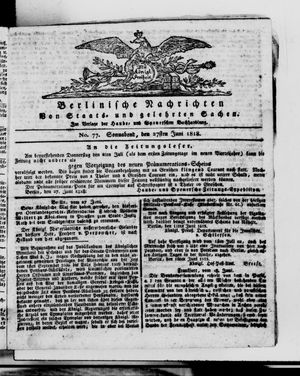 Berlinische Nachrichten von Staats- und gelehrten Sachen vom 27.06.1818