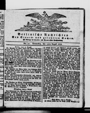 Berlinische Nachrichten von Staats- und gelehrten Sachen vom 13.08.1818
