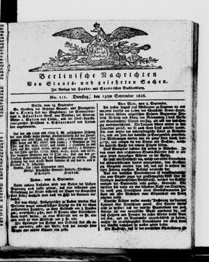 Berlinische Nachrichten von Staats- und gelehrten Sachen vom 15.09.1818