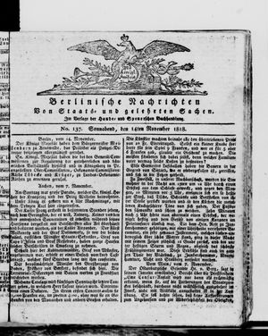 Berlinische Nachrichten von Staats- und gelehrten Sachen on Nov 14, 1818