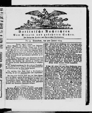 Berlinische Nachrichten von Staats- und gelehrten Sachen vom 09.01.1819