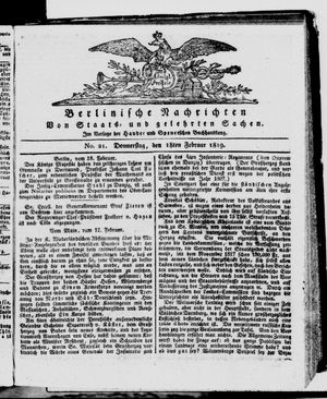 Berlinische Nachrichten von Staats- und gelehrten Sachen vom 18.02.1819