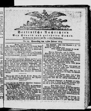 Berlinische Nachrichten von Staats- und gelehrten Sachen vom 25.02.1819