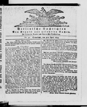 Berlinische Nachrichten von Staats- und gelehrten Sachen on Apr 3, 1819