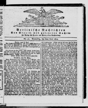 Berlinische Nachrichten von Staats- und gelehrten Sachen vom 08.04.1819