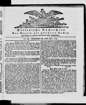 Berlinische Nachrichten von Staats- und gelehrten Sachen vom 17.07.1819