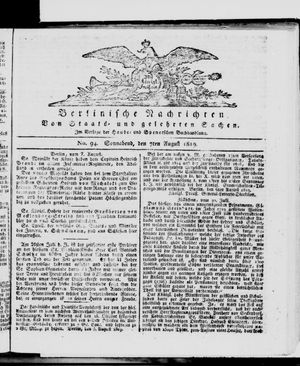 Berlinische Nachrichten von Staats- und gelehrten Sachen vom 07.08.1819