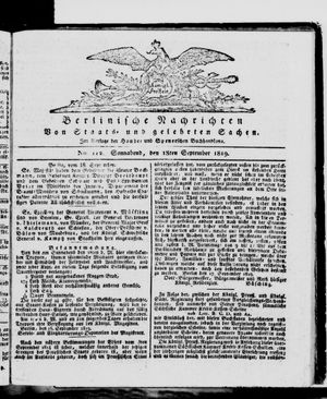 Berlinische Nachrichten von Staats- und gelehrten Sachen vom 18.09.1819
