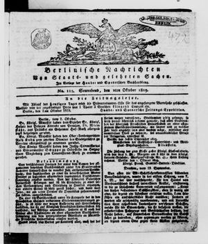 Berlinische Nachrichten von Staats- und gelehrten Sachen vom 02.10.1819