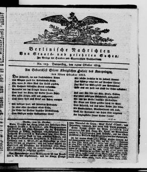 Berlinische Nachrichten von Staats- und gelehrten Sachen on Oct 14, 1819