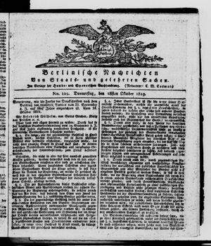 Berlinische Nachrichten von Staats- und gelehrten Sachen on Oct 28, 1819