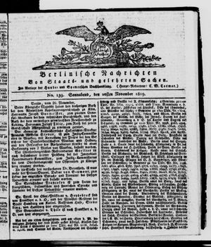 Berlinische Nachrichten von Staats- und gelehrten Sachen vom 20.11.1819