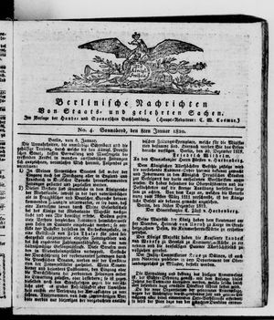 Berlinische Nachrichten von Staats- und gelehrten Sachen vom 08.01.1820