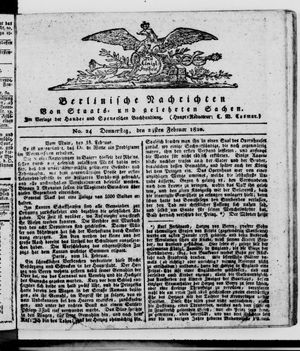 Berlinische Nachrichten von Staats- und gelehrten Sachen vom 24.02.1820
