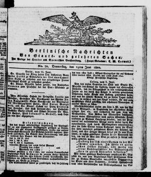 Berlinische Nachrichten von Staats- und gelehrten Sachen vom 15.06.1820