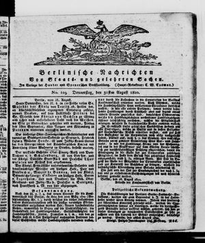 Berlinische Nachrichten von Staats- und gelehrten Sachen on Aug 31, 1820