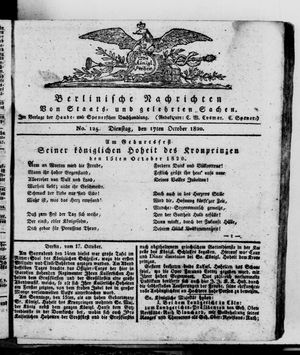 Berlinische Nachrichten von Staats- und gelehrten Sachen vom 17.10.1820