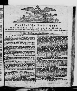 Berlinische Nachrichten von Staats- und gelehrten Sachen vom 28.11.1820