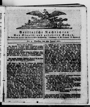 Berlinische Nachrichten von Staats- und gelehrten Sachen vom 09.01.1821